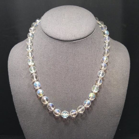 Vintage Czech Clear Crystal Bead Necklace, Fire Polished, 10mm, 18 1/2 Inches - Picture 7 of 8